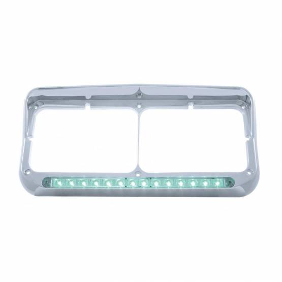 UNITED PACIFIC - UNITED PACIFIC - 32575 - BISEL DE FARO DOBLE RECTANGULAR CROMADO DE 14 LED CON VISERA - LED VERDE/LENTE TRANSPARENTE