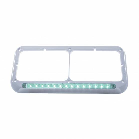 UNITED PACIFIC - UNITED PACIFIC - 32578 - BISEL DE FARO DOBLE RECTANGULAR CROMADO DE 14 LED - LED VERDE/LENTE TRANSPARENTE