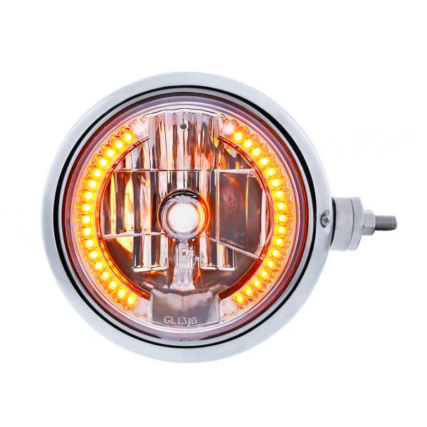 UNITED PACIFIC - UNITED PACIFIC - 32843 - GUÍA CROMADA CONJUNTO DE FARO ESTILO 682-C CON LENTE DE CRISTAL Y LUZ DE POSICIÓN DE 34 LED - DERECHO (MONTAJE HORIZONTAL)