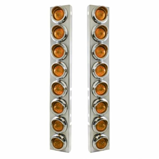 UNITED PACIFIC - UNITED PACIFIC - 33606 - SOPORTE DEL FILTRO DE AIRE DELANTERO DE ACERO INOXIDABLE CON 16X 9 LED LUCES DE COLMENA DE 2" Y VISORES PARA LED Y LENTES PETERBILT-AMBER