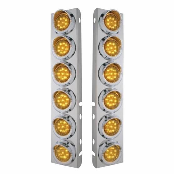 UNITED PACIFIC - UNITED PACIFIC - 33608 - SOPORTE DEL FILTRO DE AIRE DELANTERO DE ACERO INOXIDABLE CON 12 LUCES Y VISORES DE 9 LED DE 2" PARA LED Y LENTES PETERBILT-AMBER