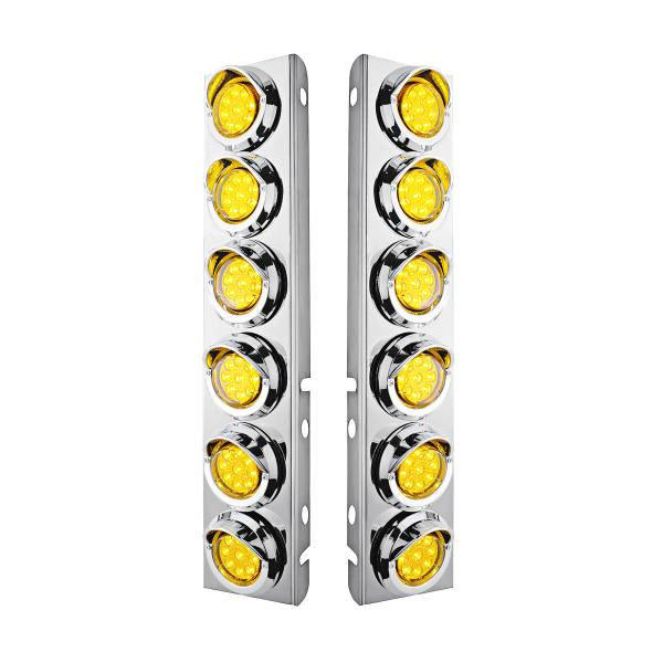 UNITED PACIFIC - UNITED PACIFIC - 33610 - SOPORTE DEL FILTRO DE AIRE DELANTERO DE ACERO INOXIDABLE CON LUCES REFLECTORAS DE 12X 9 LED DE 2" Y VISORES PARA LED Y LENTES PETERBILT-AMBER
