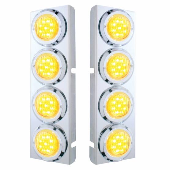 UNITED PACIFIC - UNITED PACIFIC - 33717 - SOPORTE DEL FILTRO DE AIRE FRONTAL DE ACERO INOXIDABLE CON LUCES Y BISELES DE 8X 9 LED DE 2" PARA LENTES LED/TRANSPARENTES PETERBILT-AMBER