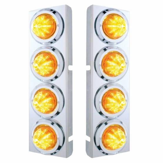 UNITED PACIFIC - UNITED PACIFIC - 33722 - SOPORTE DEL FILTRO DE AIRE FRONTAL DE ACERO INOXIDABLE CON 8X 9 LED LUCES DE COLMENA DE 2" Y BISELES PARA LED Y LENTES PETERBILT-AMBER