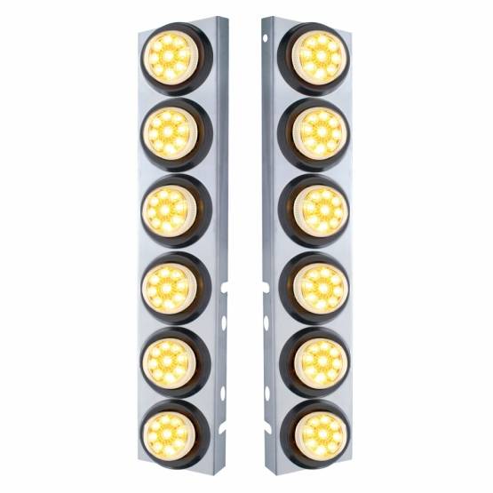 UNITED PACIFIC - UNITED PACIFIC - 33811 - SOPORTE DEL FILTRO DE AIRE DELANTERO DE ACERO INOXIDABLE CON LUCES REFLECTORAS DE 12X 9 LED DE 2" PARA PETERBILT-LED ÁMBAR/LENTE TRANSPARENTE