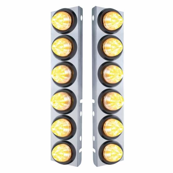 UNITED PACIFIC - UNITED PACIFIC - 33815 - SOPORTE DEL FILTRO DE AIRE DELANTERO DE ACERO INOXIDABLE CON 12 LUCES DE 9 LED DE 2" PARA PETERBILT-AMBER LED/LENTE TRANSPARENTE