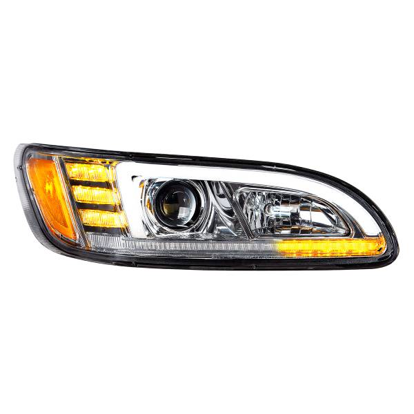 UNITED PACIFIC - UNITED PACIFIC - 35766 - FARO DE PROYECCIÓN CROMADO CON GIRO SECUENCIAL LED Y DRL PARA PETERBILT 386 2005-2015