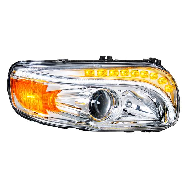 UNITED PACIFIC - UNITED PACIFIC - 35803 - FARO DE PROYECCIÓN CROMADO CON GIRO LED Y DRL PARA PETERBILT 389 (2008-2023) Y 388 (2008-2015) - PASAJERO