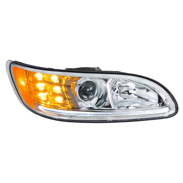 UNITED PACIFIC - UNITED PACIFIC - 35809 - FARO DE PROYECCIÓN CROMADO CON LUZ LED DE GIRO Y POSICIÓN PARA PETERBILT 386- PASAJERO 2005-2015