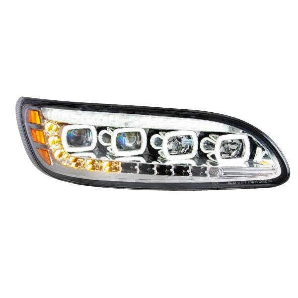 UNITED PACIFIC - UNITED PACIFIC - 35842 - FARO CROMADO DE QUAD-LED CON LED DRL Y SEQ. SEÑAL PARA PETERBILT 386- PASAJERO 2005-2015