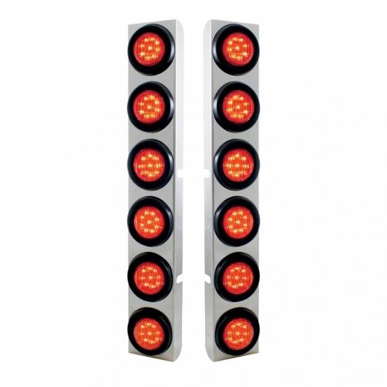 UNITED PACIFIC - UNITED PACIFIC - 37343 - SOPORTE DEL FILTRO DE AIRE TRASERO DE ACERO INOXIDABLE CON DOCE LUCES Y OJALES DE 9 LED DE 2" PARA PETERBILT - LED ROJO/LEENTE ROJA