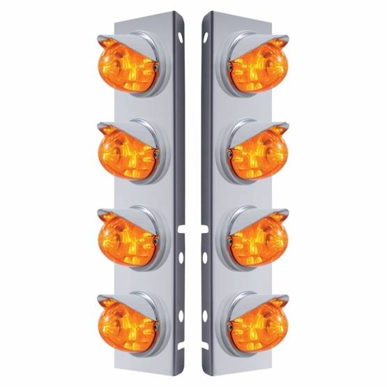 UNITED PACIFIC - UNITED PACIFIC - 37380 - SOPORTE DEL FILTRO DE AIRE DELANTERO DE ACERO INOXIDABLE CON 8X 17 LED ÁMBAR DE DOBLE FUNCIÓN. LUCES Y VISORES DE SANDÍA PARA LENTES PETERBILT-AMBER