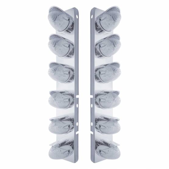 UNITED PACIFIC - UNITED PACIFIC - 37702 - SOPORTE DEL FILTRO DE AIRE DELANTERO DE ACERO INOXIDABLE CON 12X 19 LUCES LED DE COLMENA Y VISORES PARA LENTES LED/CLARAS PETERBILT-AMBER