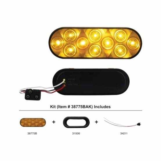 UNITED PACIFIC - UNITED PACIFIC - 38775BAK - KIT DE LUCES DE SEÑAL DE GIRO OVALADAS DE 6" DE 10 LED - LED ÁMBAR/LENTE ÁMBAR