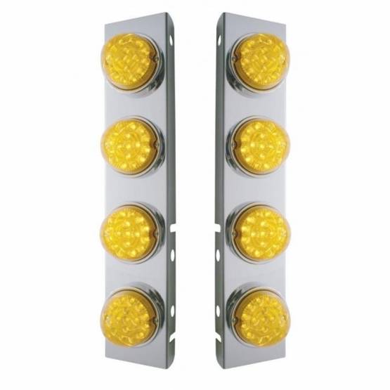 UNITED PACIFIC - UNITED PACIFIC - 39632 - SOPORTE DEL FILTRO DE AIRE FRONTAL DE ACERO INOXIDABLE CON LUCES REFLECTORAS DE DOBLE FUNCIÓN LED ÁMBAR DE 8X 17 Y BISELES DE ACERO INOXIDABLE PARA LENTES PETERBILT-ÁMBAR