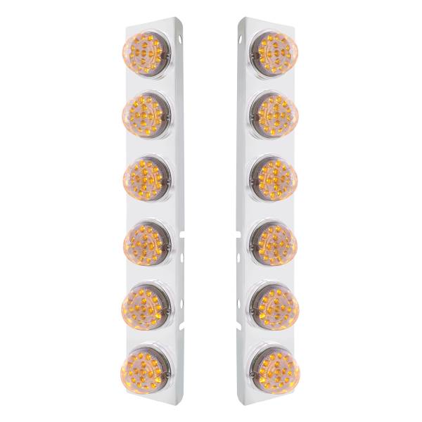 UNITED PACIFIC - UNITED PACIFIC - 39639 - SOPORTE DEL FILTRO DE AIRE FRONTAL DE ACERO INOXIDABLE CON LUCES REFLECTORAS DE DOBLE FUNCIÓN LED ÁMBAR DE 12X 17 Y BISELES DE ACERO INOXIDABLE PARA LENTES PETERBILT-CLEAR