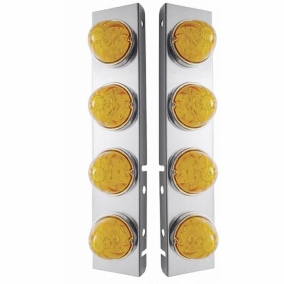 UNITED PACIFIC - UNITED PACIFIC - 39794 - SOPORTE DEL FILTRO DE AIRE FRONTAL DE ACERO INOXIDABLE CON LUCES LED ÁMBAR HI/LO DE 8X 17 SANDÍA Y BISELES DE ACERO INOXIDABLE PARA LENTES PETERBILT-AMBER