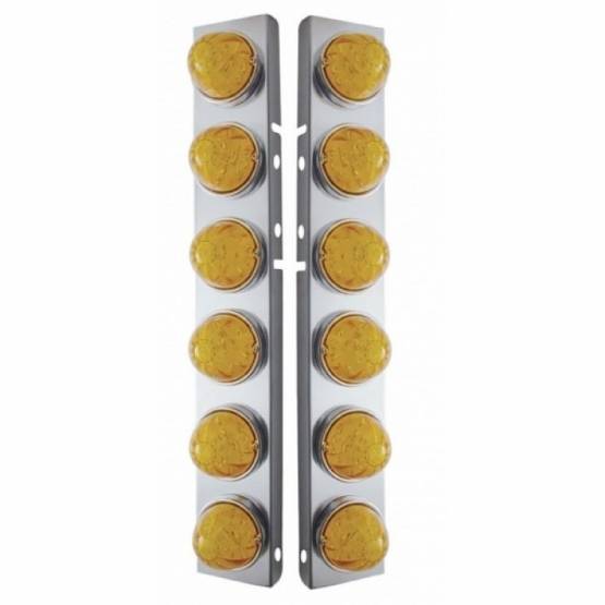 UNITED PACIFIC - UNITED PACIFIC - 39796 - SOPORTE DE FILTRO DE AIRE FRONTAL DE ACERO INOXIDABLE CON LUCES LED ÁMBAR HI/LO DE 12X 17 SANDÍA Y BISELES DE ACERO INOXIDABLE PARA LENTES PETERBILT-AMBER