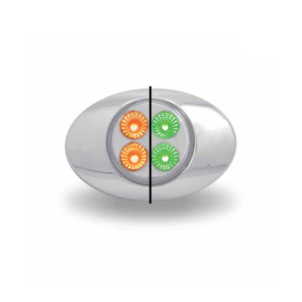 TRUX - TRUX - TLED-G2XAG - PLAFON TRUX 4 LEDS AMBAR/VERDE OVALADO 3" X 2" BISEL CROMADO MICA CLARA