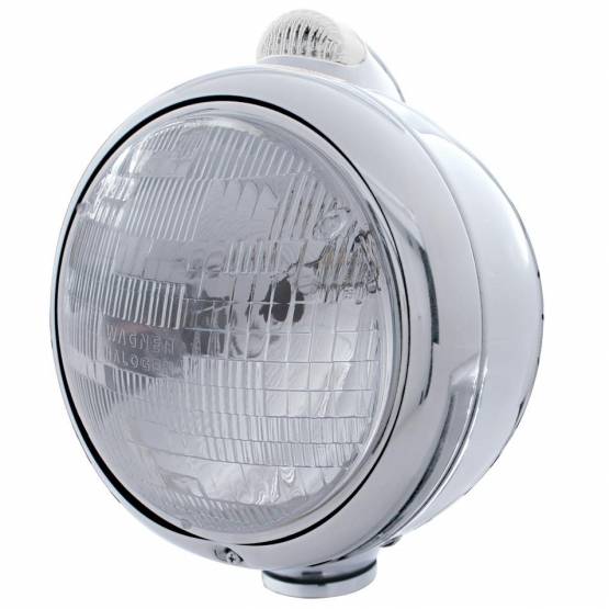UNITED PACIFIC - UNITED PACIFIC - 31541 - GUÍA CROMADA FARO ESTILO 682-C H6024 Y SEÑAL DE GIRO LED - LENTE TRANSPARENTE
