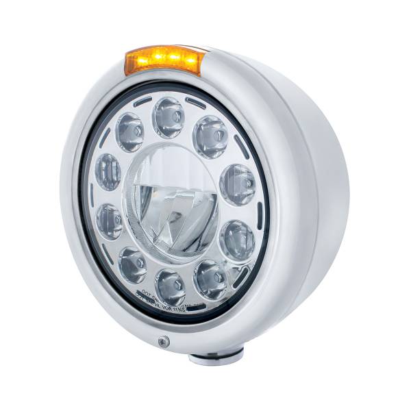 UNITED PACIFIC - UNITED PACIFIC - 31580 - FARO CLÁSICO DE INOXIDABLE CON 11 BOMBILLAS LED Y SEÑAL LED DE MODO DOBLE - LENTE ÁMBAR
