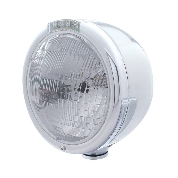 UNITED PACIFIC - UNITED PACIFIC - 31723 - FARO CLÁSICO DE MEDIA LUNA DE ACERO INOXIDABLE BOMBILLA H6024 E INTERMITENTE LED - LENTE TRANSPARENTE