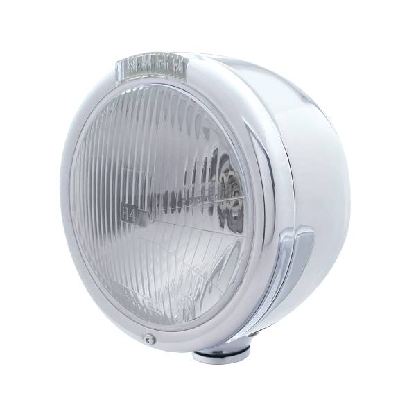 UNITED PACIFIC - UNITED PACIFIC - 31726 - FARO CLÁSICO DE MEDIA LUNA DE ACERO INOXIDABLE BOMBILLA H4 E INTERMITENTE LED - LENTE TRANSPARENTE