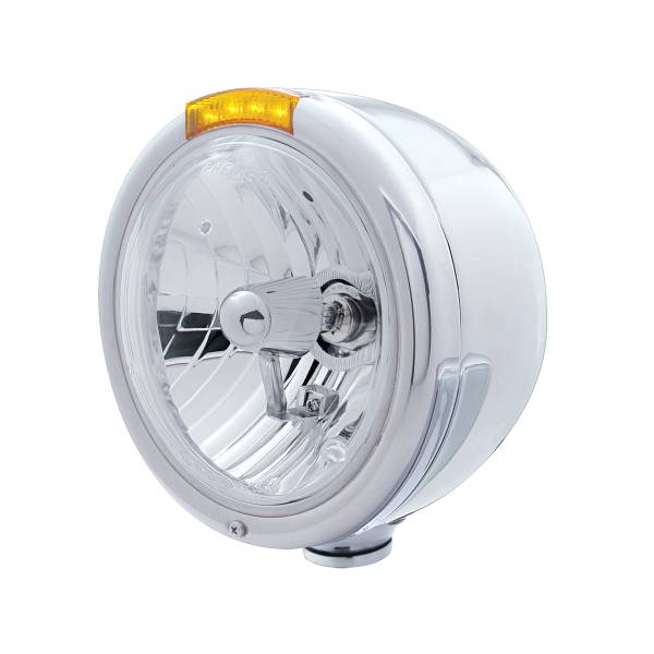UNITED PACIFIC - UNITED PACIFIC - 31728 - FARO CLÁSICO DE MEDIA LUNA DE ACERO INOXIDABLE BOMBILLA H4 DE CRISTAL E INTERMITENTE LED - LENTE ÁMBAR