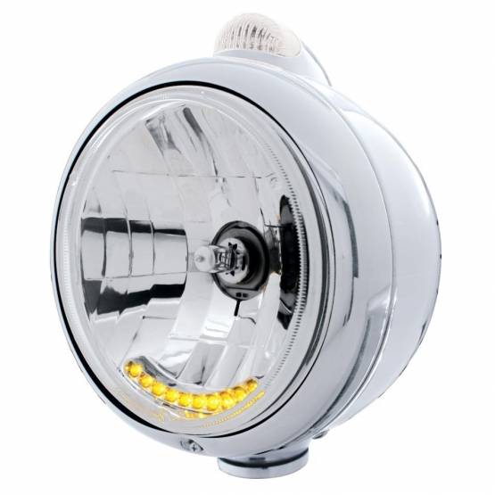 UNITED PACIFIC - UNITED PACIFIC - 32043 - GUIA CROMADA FARO 682-C H4 CON 10 LED AMBAR Y SEÑAL LED - LENTE TRANSPARENTE