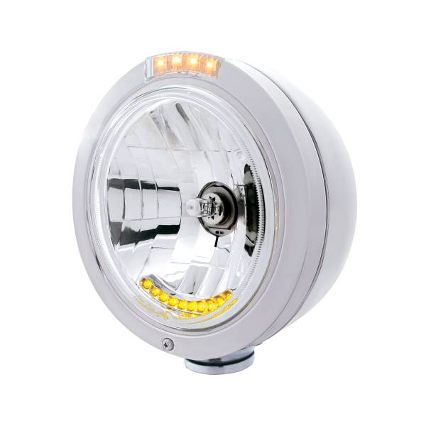 UNITED PACIFIC - UNITED PACIFIC - 32092 - FARO CLÁSICO BALA DE ACERO INOXIDABLE H4 CON 10 LED ÁMBAR Y SEÑAL LED DE MODO DOBLE - LENTE TRANSPARENTE