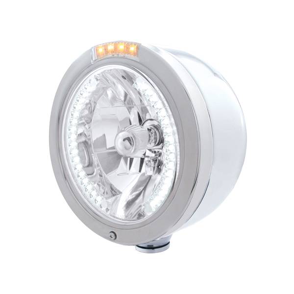 UNITED PACIFIC - UNITED PACIFIC - 32451 - FARO FARO DE MEDIA LUNA DE BALA DE ACERO INOXIDABLE H4 CON LED BLANCO Y LENTE CLARO DE SEÑAL LED DE MODO DOBLE