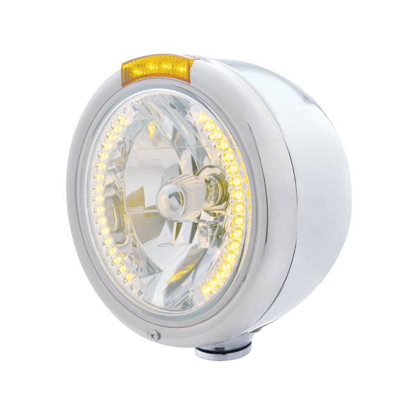 UNITED PACIFIC - UNITED PACIFIC - 32456 - FARO CLÁSICO DE MEDIA LUNA H4 DE ACERO INOXIDABLE CON LED ÁMBAR Y SEÑAL - LENTE ÁMBAR