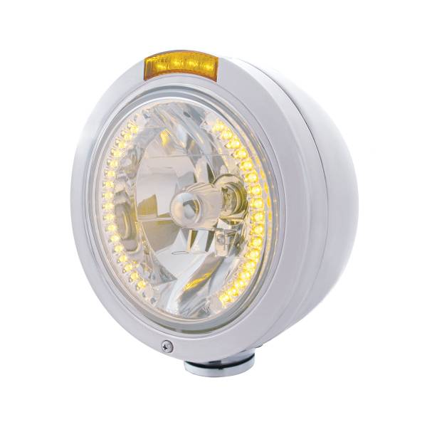 UNITED PACIFIC - UNITED PACIFIC - 32462 - FARO CLÁSICO BALA DE ACERO INOXIDABLE H4 CON LED ÁMBAR Y SEÑAL LED DE MODO DOBLE - LENTE ÁMBAR
