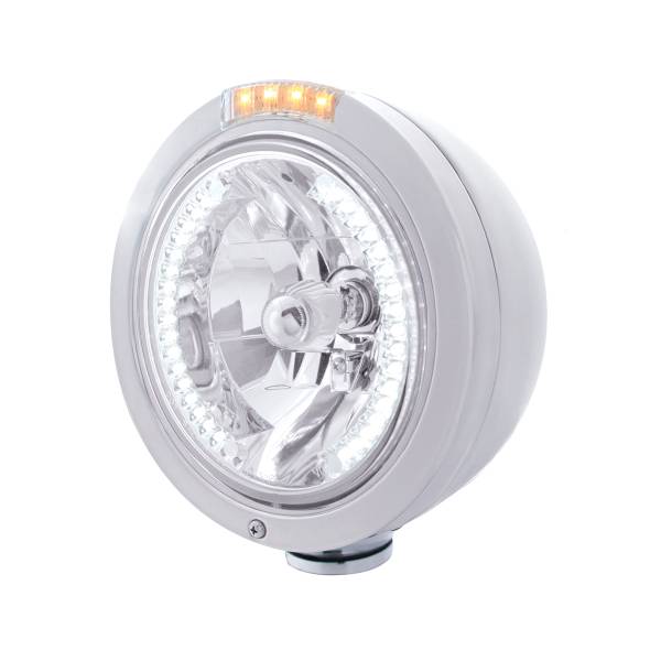 UNITED PACIFIC - UNITED PACIFIC - 32467 - FARO CLÁSICO BALA DE ACERO INOXIDABLE H4 CON LED BLANCO Y LENTE LED CLARO DE SEÑAL DE MODO DOBLE