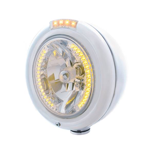 UNITED PACIFIC - UNITED PACIFIC - 32473 - FARO CLÁSICO H4 DE ACERO INOXIDABLE CON 34 LED ÁMBAR Y SEÑAL - LENTE TRANSPARENTE