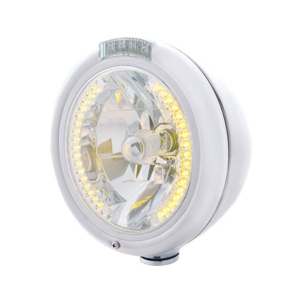 UNITED PACIFIC - UNITED PACIFIC - 32479 - FARO CLÁSICO CROMADO H4 CON 34 LED ÁMBAR Y SEÑAL LED DE MODO DOBLE - LENTE TRANSPARENTE