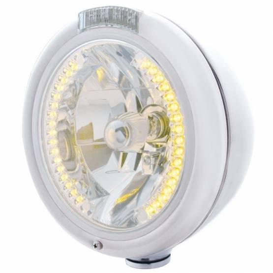 UNITED PACIFIC - UNITED PACIFIC - 32481 - FARO CLÁSICO CROMADO H4 CON 34 LED ÁMBAR Y SEÑAL LED - LENTE TRANSPARENTE
