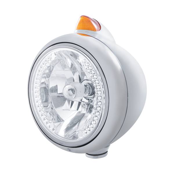 UNITED PACIFIC - UNITED PACIFIC - 32628 - GUIA CROMADA FARO 682-C H4 CON LED BLANCO Y SEÑAL LED ESTILO ORIGINAL - LENTE AMBAR