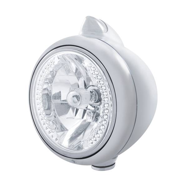 UNITED PACIFIC - UNITED PACIFIC - 32629 - GUÍA CROMADA FARO 682-C H4 CON LED BLANCO Y SEÑAL LED DE ESTILO ORIGINAL - LENTE TRANSPARENTE