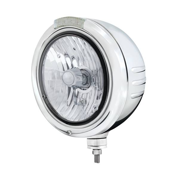 UNITED PACIFIC - UNITED PACIFIC - 32743 - FARO CLÁSICO DE ACERO INOXIDABLE CON RAYAS EN RELIEVE CRISTAL H4 Y LENTE CLARO DE SEÑAL LED DE MODO DOBLE