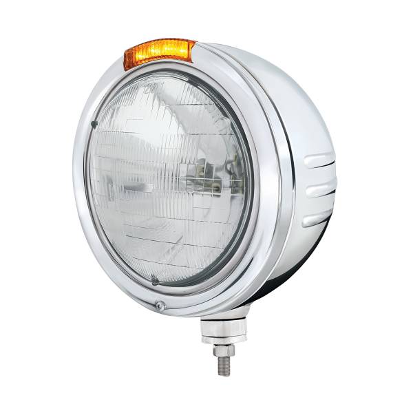 UNITED PACIFIC - UNITED PACIFIC - 32752 - FARO DE ACERO INOXIDABLE CON RAYAS EN RELIEVE H6024 Y SEÑAL LED DE MODO DOBLE - LENTE ÁMBAR