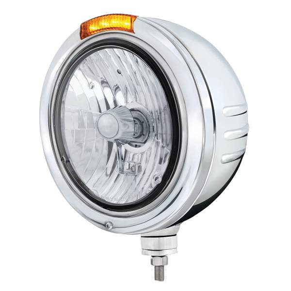 UNITED PACIFIC - UNITED PACIFIC - 32758 - FARO DE CRISTAL H4 CON RAYAS EN RELIEVE DE ACERO INOXIDABLE Y LENTE LED DE SEÑAL ÁMBAR DE MODO DOBLE