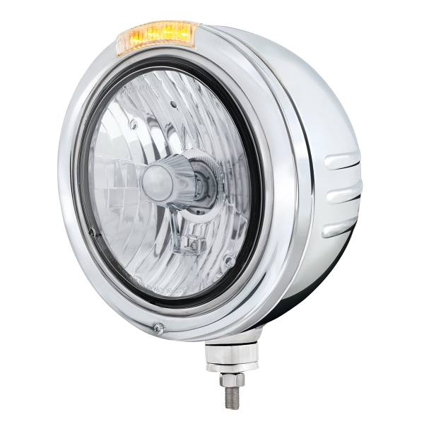 UNITED PACIFIC - UNITED PACIFIC - 32759 - FARO DE CRISTAL H4 CON RAYAS EN RELIEVE DE ACERO INOXIDABLE Y LENTE TRANSPARENTE DE SEÑAL LED DE MODO DOBLE