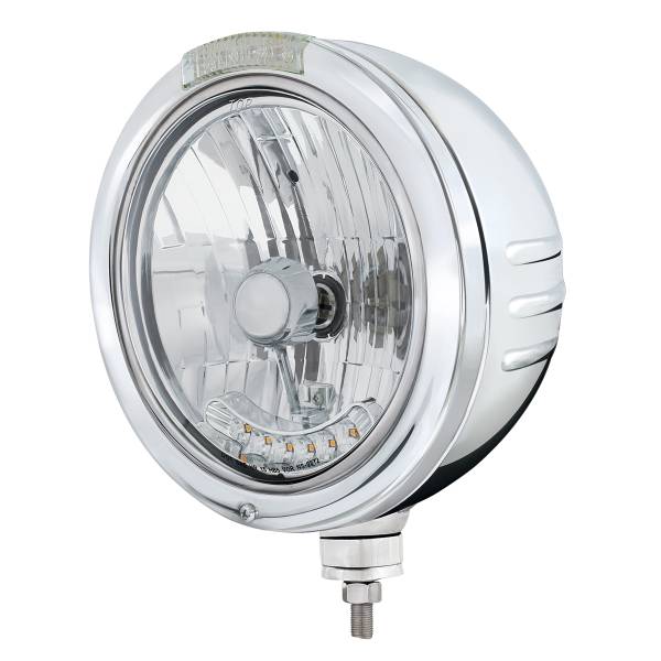 UNITED PACIFIC - UNITED PACIFIC - 32761 - CARCASA DEL FARO CON RAYAS EN RELIEVE SS BALA Y H4 CON 6 LED ÁMBAR Y SEÑAL LED DE MODO DOBLE - LENTE TRANSPARENTE
