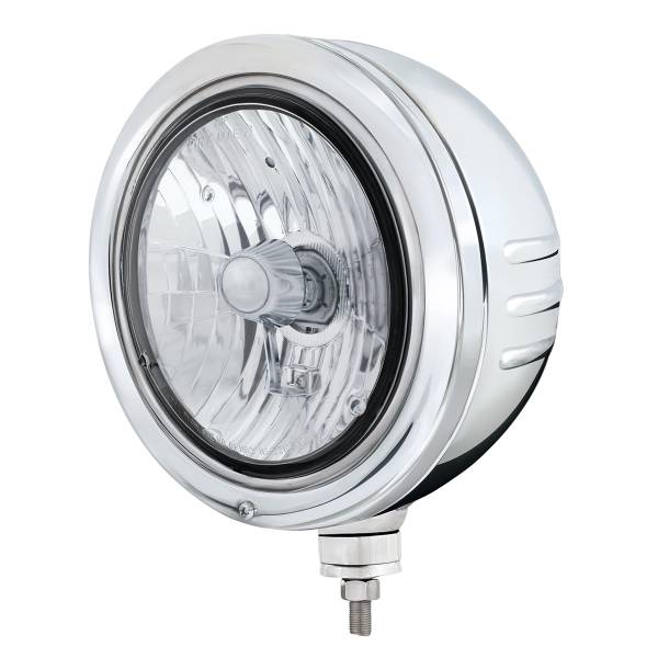 UNITED PACIFIC - UNITED PACIFIC - 32776 - CARCASA DEL FARO DE INOXIDABLE CON RAYAS EN RELIEVE Y FARO HALÓGENO H4 DE CRISTAL