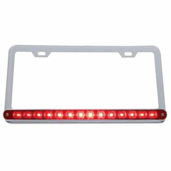 UNITED PACIFIC - UNITED PACIFIC - 39744 - MARCO DE MATRÍCULA CROMADO CON BARRA DE LUCES DE 14 LED DE 12" - LED ROJO/LENTE ROJA