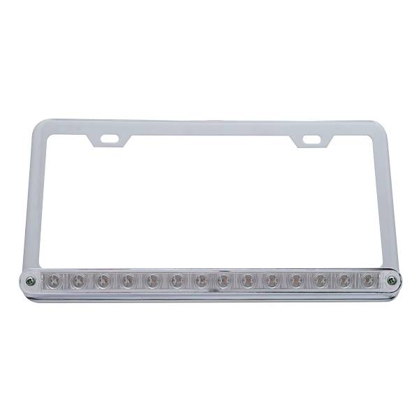 UNITED PACIFIC - UNITED PACIFIC - 39745 - MARCO DE MATRÍCULA CROMADO CON BARRA DE LUCES DE 14 LED DE 12" - LED ÁMBAR/LENTE TRANSPARENTE