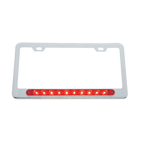 UNITED PACIFIC - UNITED PACIFIC - 39756 - MARCO DE MATRÍCULA CROMADO CON BARRA DE LUCES DE 10 LED DE 9" - LED ROJO/LENTE ROJA