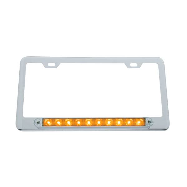 UNITED PACIFIC - UNITED PACIFIC - 39757 - MARCO DE MATRÍCULA CROMADO CON BARRA DE LUCES DE 10 LED DE 9" - LED ÁMBAR/LENTE TRANSPARENTE
