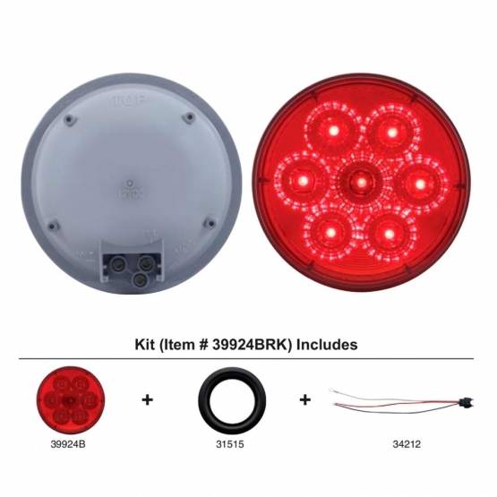UNITED PACIFIC - UNITED PACIFIC - 39924BRK - KIT DE LUZ REFLECTORA REDONDA DE 4" DE 7 LED (PARADA, GIRO Y TRASERA) - LED ROJO/LENTE ROJA